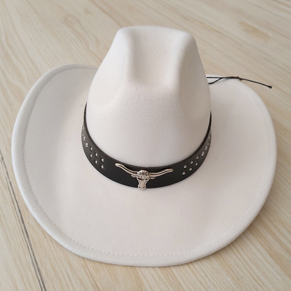 White Steer Head Pointed Western Fedora Hat